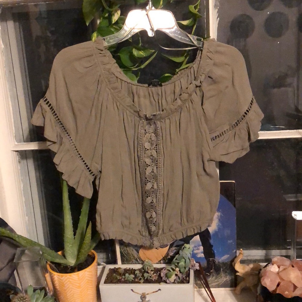 Navy green off the shoulder blouse